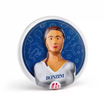 Badge épingle « Madame Bleue »