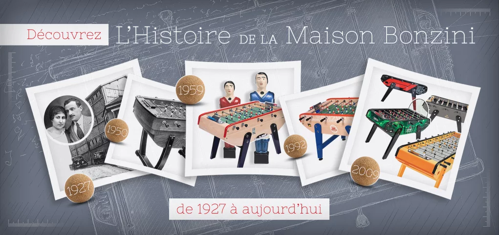 Découvrez toute l'histoire de la Maison Bonzini, fabricant français de babyfoots, de 1927 à aujourd'hui !