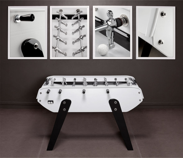 White leather foosball table Domeau & Pérés in detail