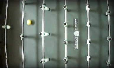 Top view of the connected foosball table